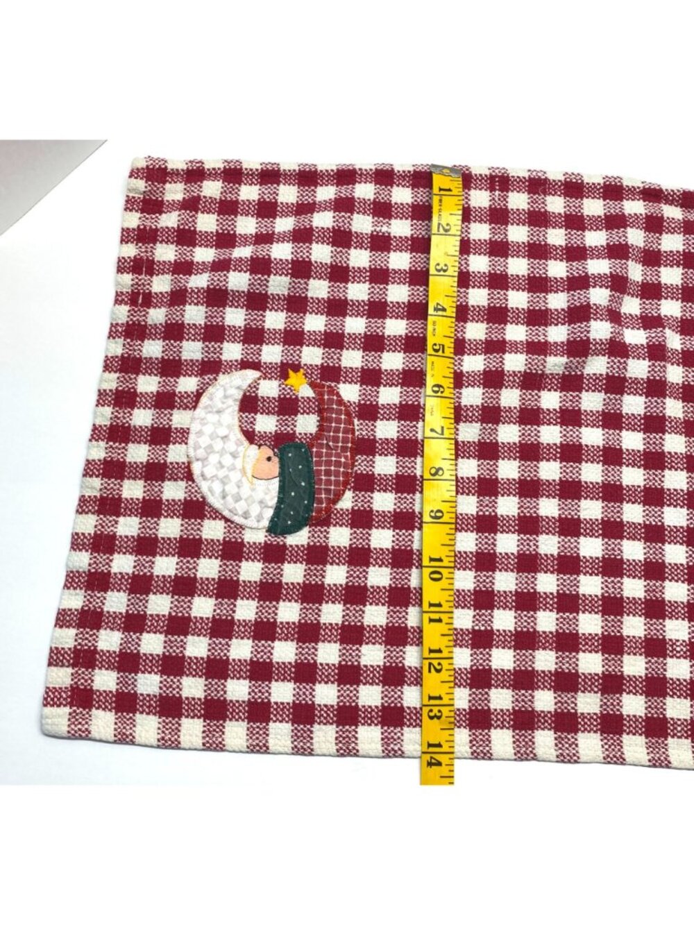 Santa Holiday Checkered Dish Towels Set Red White Moon Face Applique Festive - Picture 6 of 8